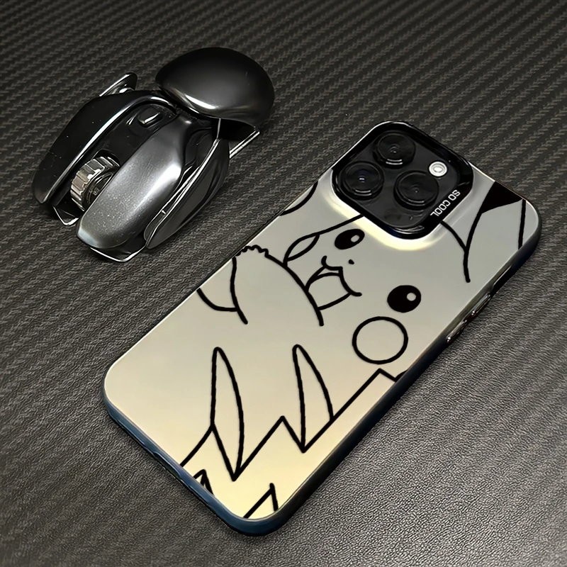 线条皮卡丘适用苹果16pro手机壳15卡通iphone14promax磨砂13套12