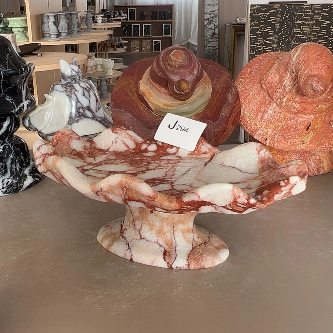 石材J294宝红波浪高脚果盘