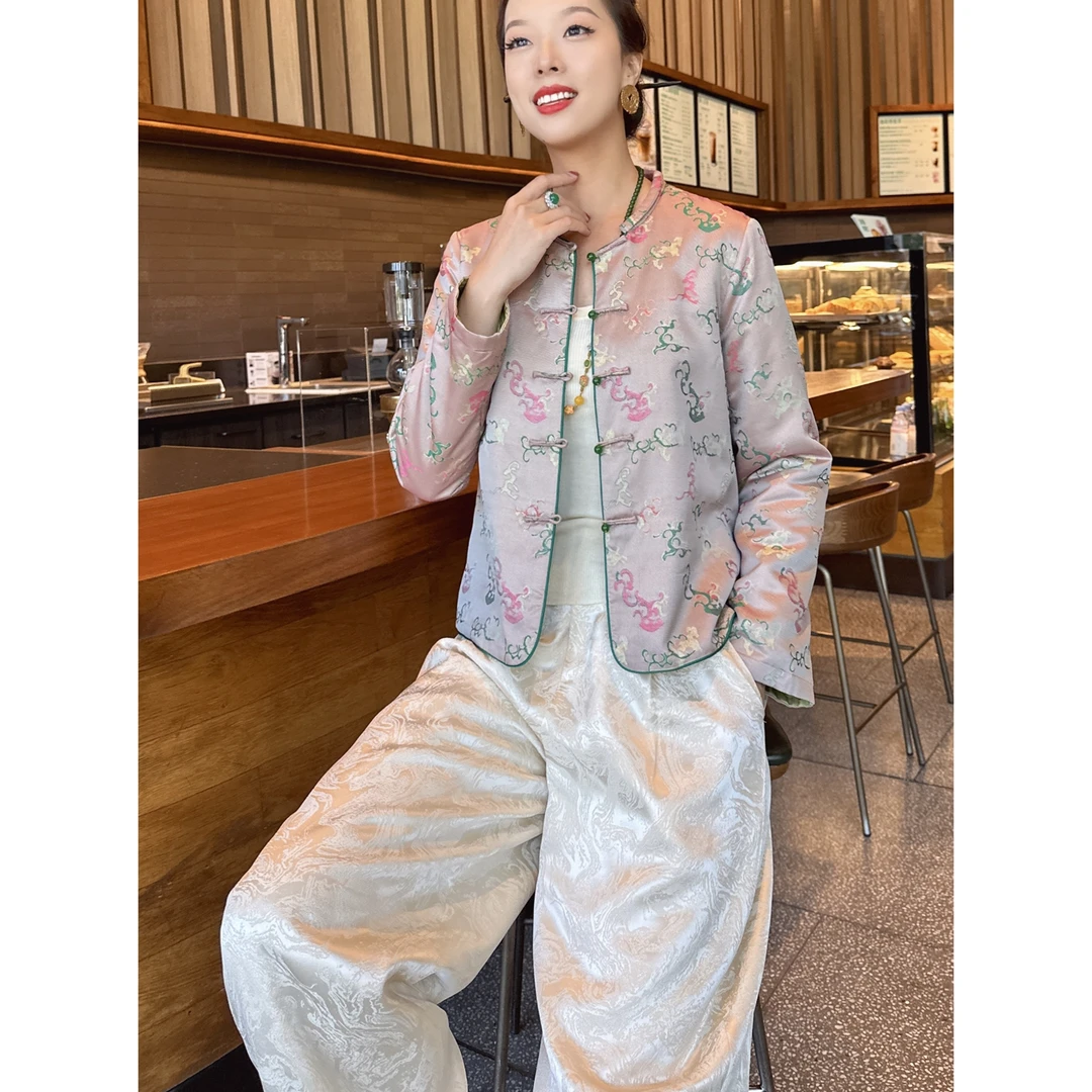 【老罗家】原创真丝棉服女桑蚕丝宋锦异色花罗织金新中式气质外套