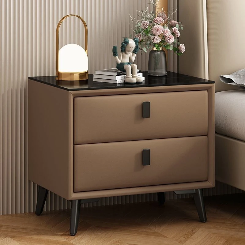 皮质床头柜现代简约家用轻奢小型多功能收纳卧室收纳床边柜储物柜