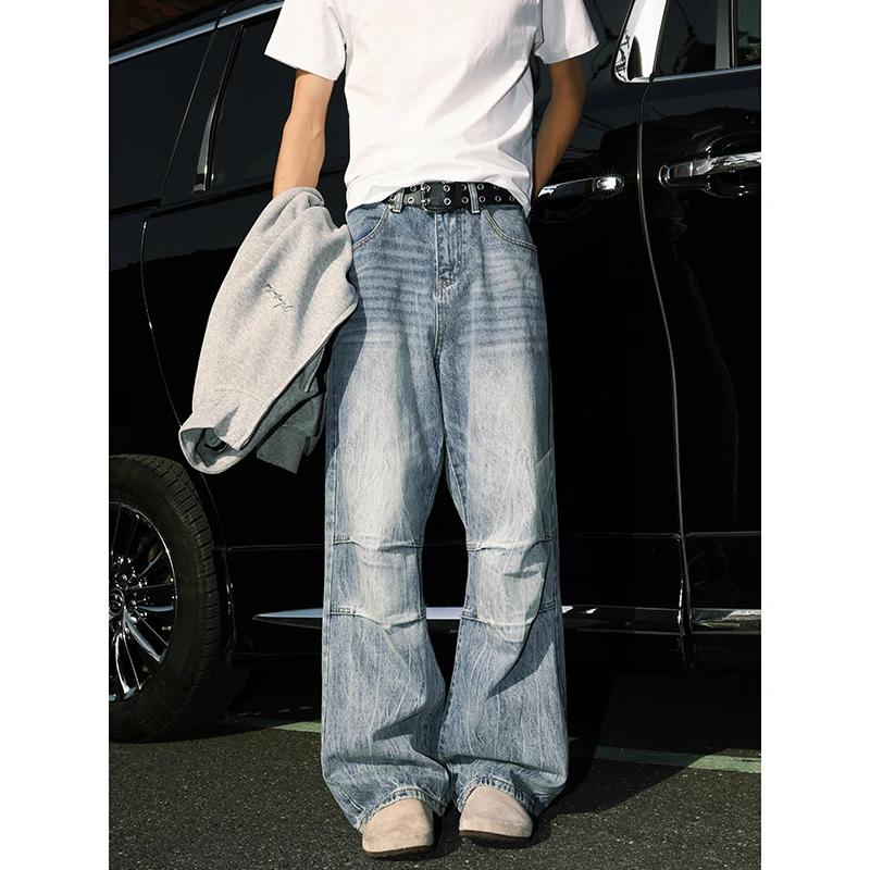 MTVO迈特优水洗做旧裤子男款春季新款美式休闲宽松百搭直筒牛仔裤