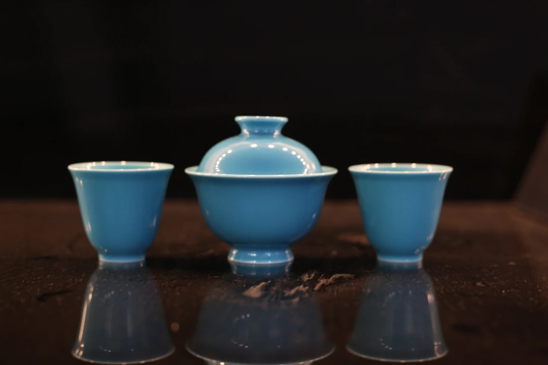 【宜景窑宝石釉松石蓝系列】50cc盖碗杯子全手工制作宝石入釉