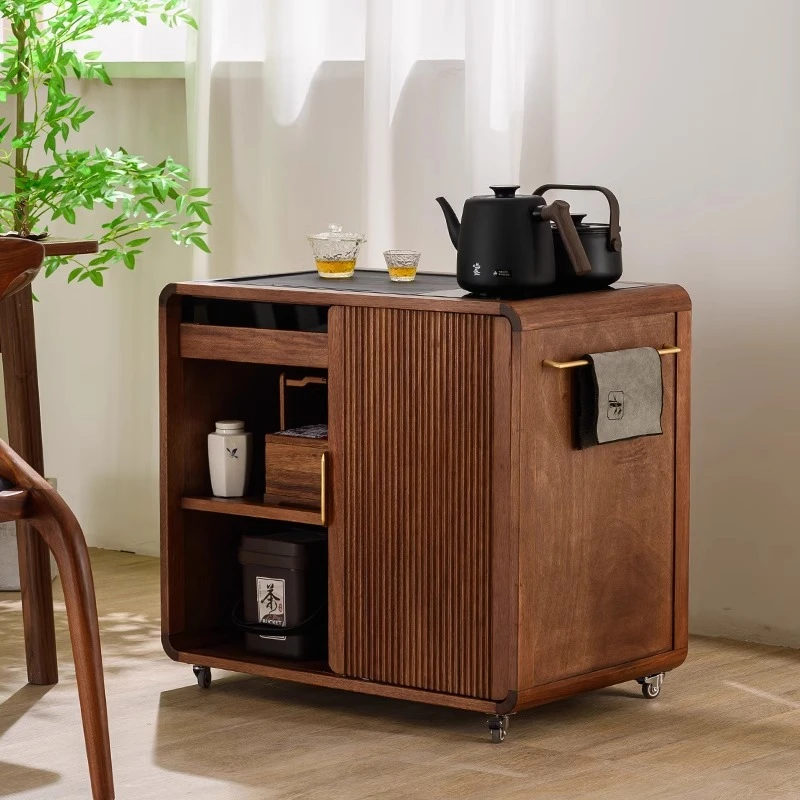 实木茶水柜客厅靠墙烧水壶一体胡桃木移动茶柜茶桌侧边柜北美茶台