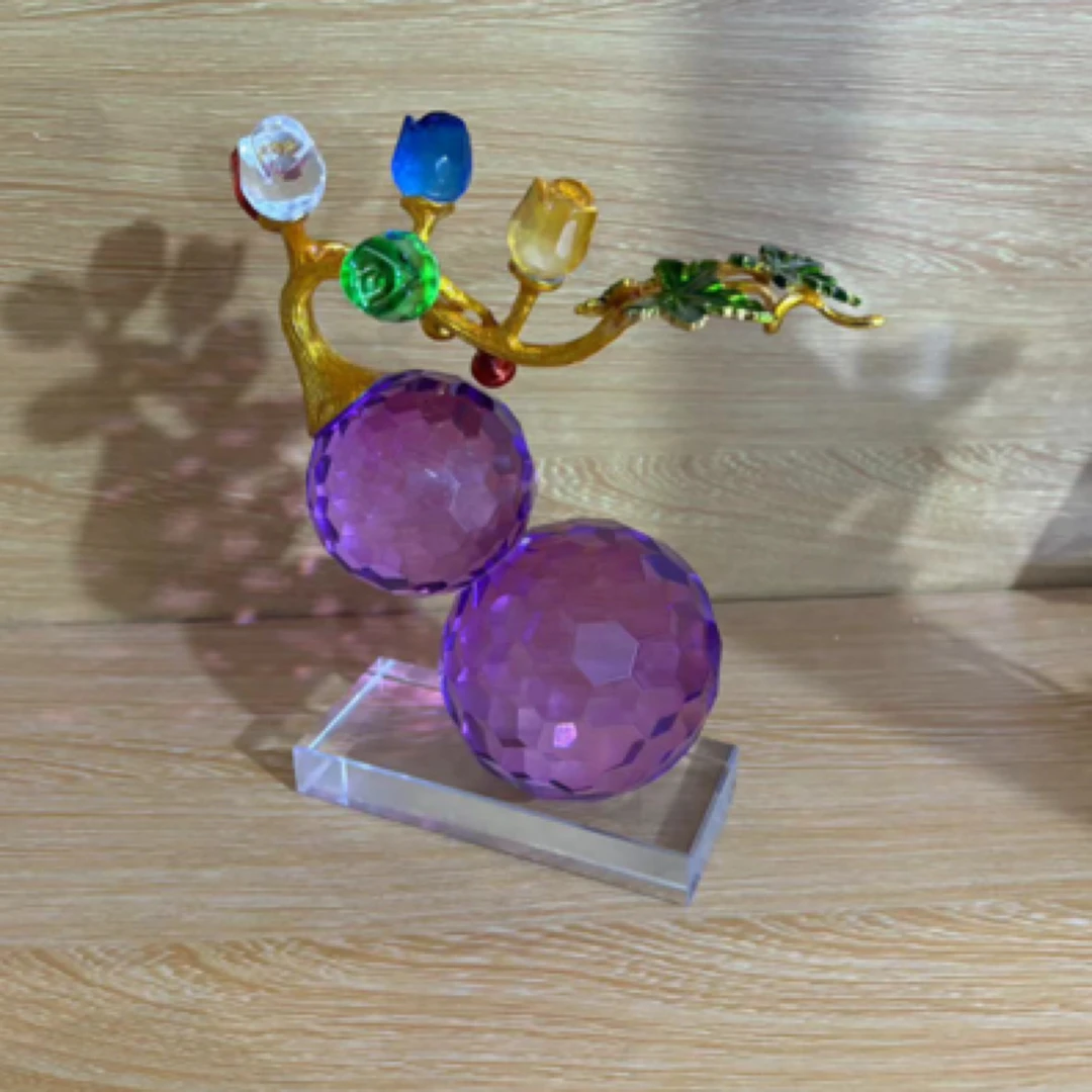 新中式珐琅五朵花水晶葫芦摆件客厅酒柜装饰品乔迁开业礼品
