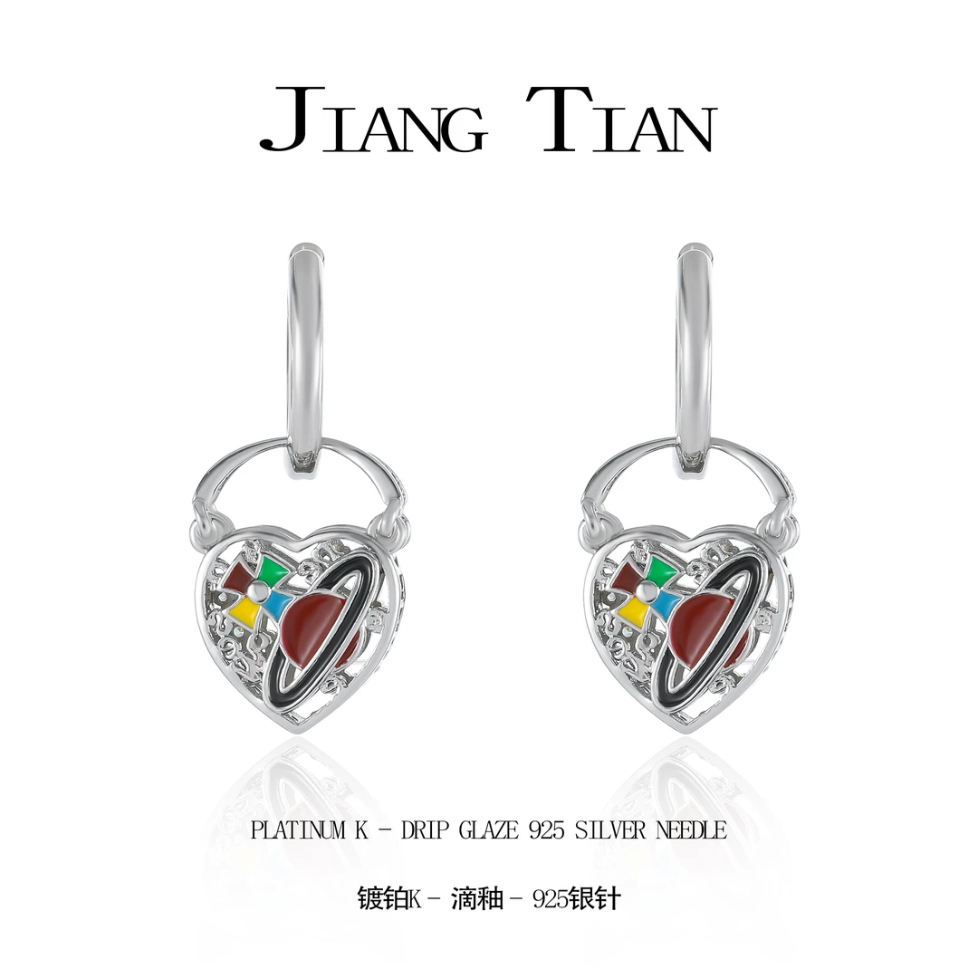 铜合金锆石耳饰 滴釉星球轻奢时尚复古多彩耳钩  3994