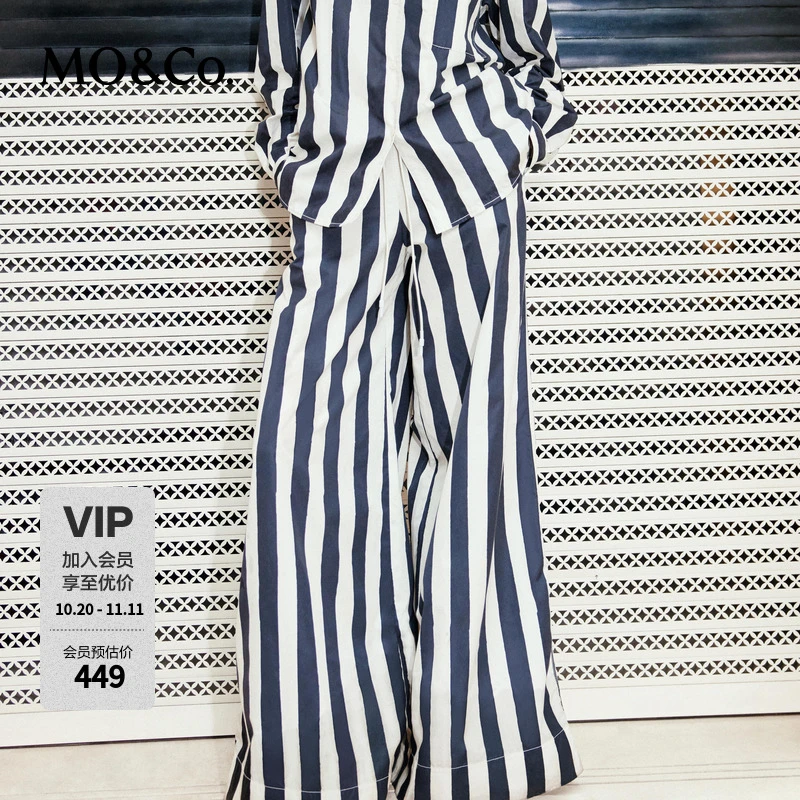 MOCO联名系列SUNNEI春条纹高腰阔腿裤休闲裤MBD1PAT030