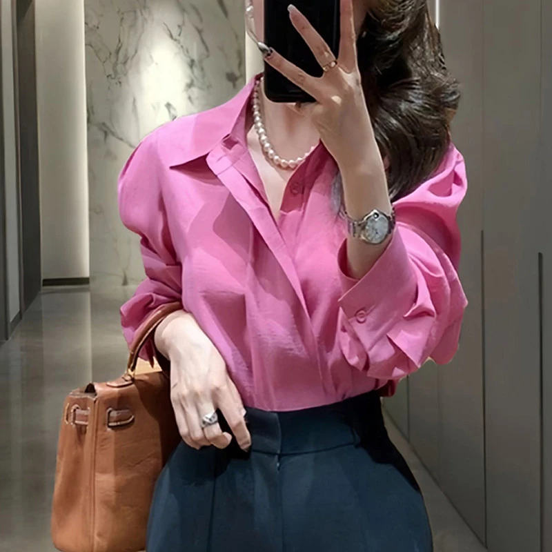 秋季新款女装套装盐系轻熟干练气质粉色衬衫西装阔腿裤子两件套女