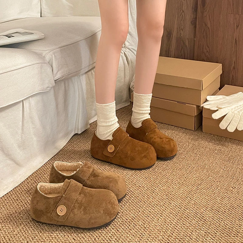 加绒勃肯鞋女冬季保暖外穿2025新款时尚百搭懒人一脚蹬高级感棉鞋