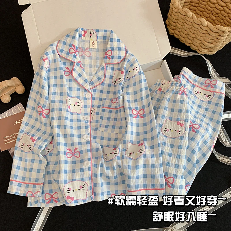 【蝴蝶结KT猫】秋季女童睡衣舒适透气吸汗休闲儿童家居服套装公主风