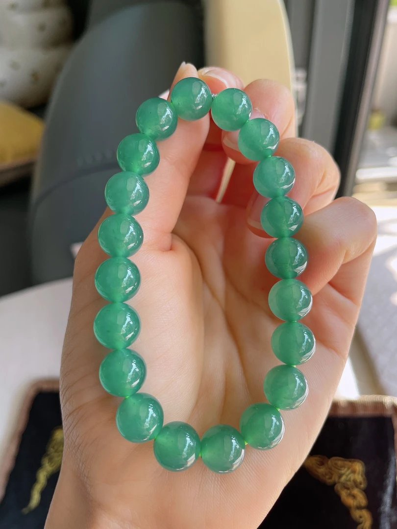 天然翡翠A货冰种蓝水蓝色圆珠手串手链冰透卡9.8mm-2447玉石珠子