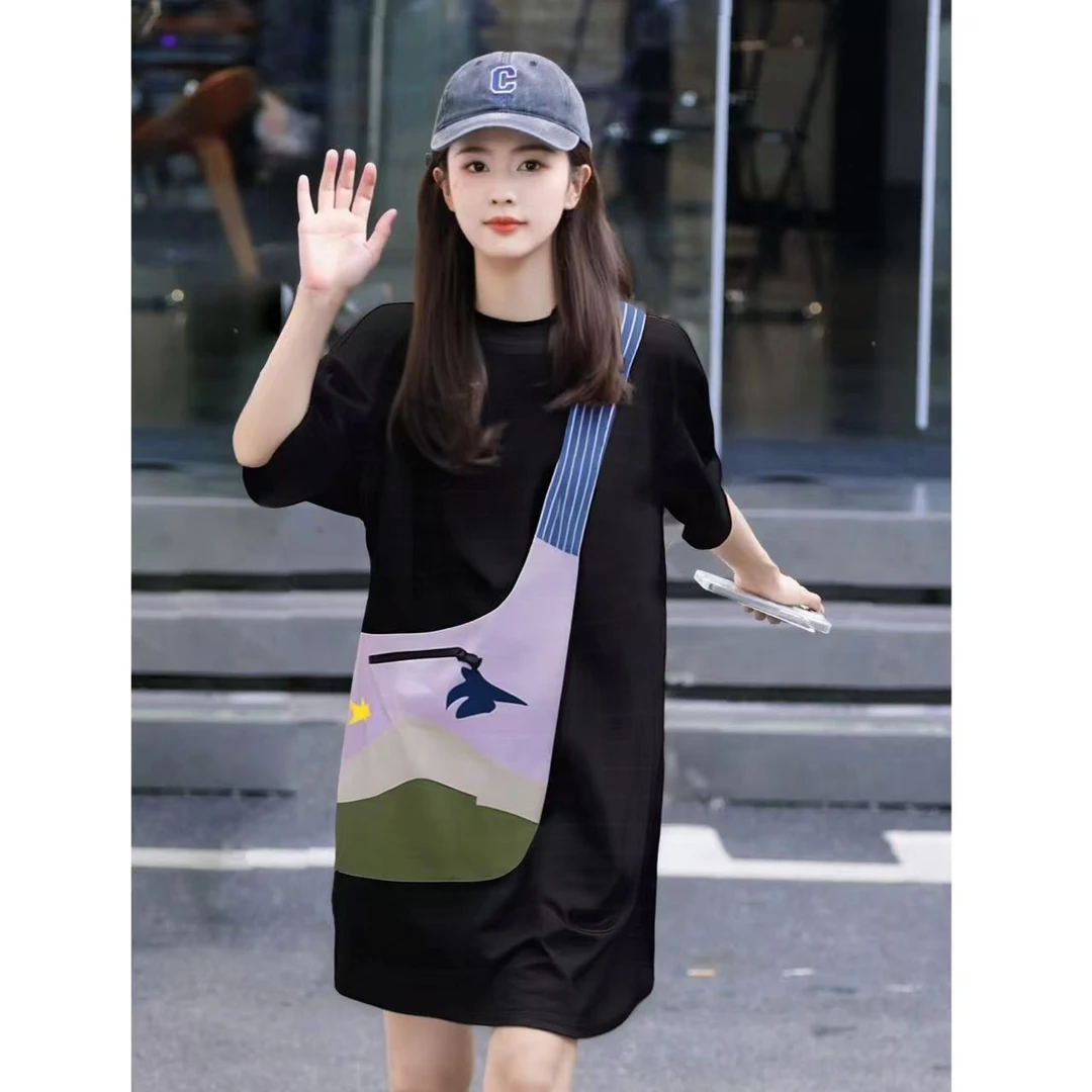 2025夏季法式撞色气质宽松显瘦休闲宽松小众设计师女连衣裙
