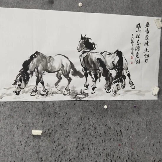 用***贝国画三骏里祥如意