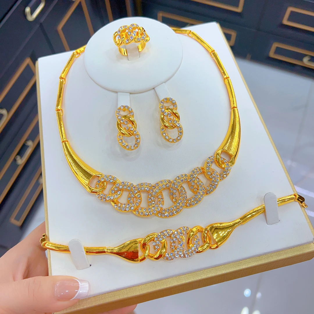 铜合金项链 伊帕尔阿依新款时尚四件套 يېڭلىق پاسۇن 金色气质