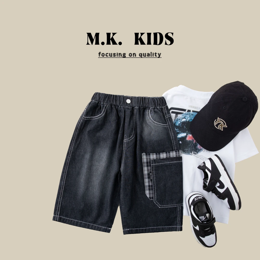 现货儿童夏款牛仔短裤2025新款男童时尚休闲七分裤BX1921华子童装