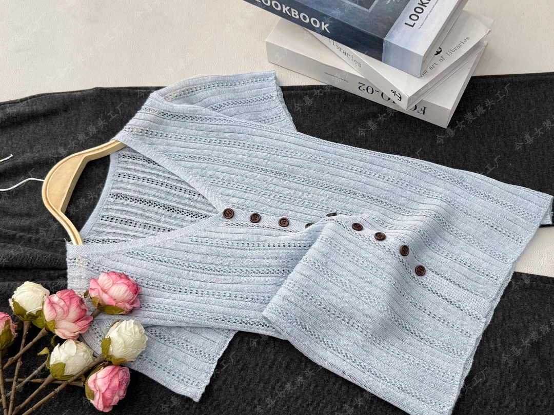 【蓝色镂花开衫】夏季新款百搭宽松设计感上衣 QC3035
