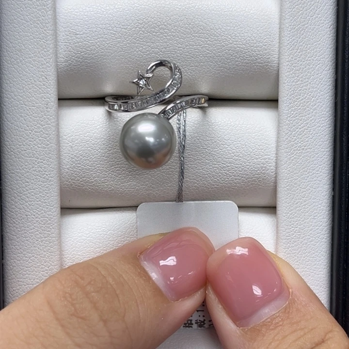 海水珍珠戒圈银S925镶嵌大溪地10-11mm29号