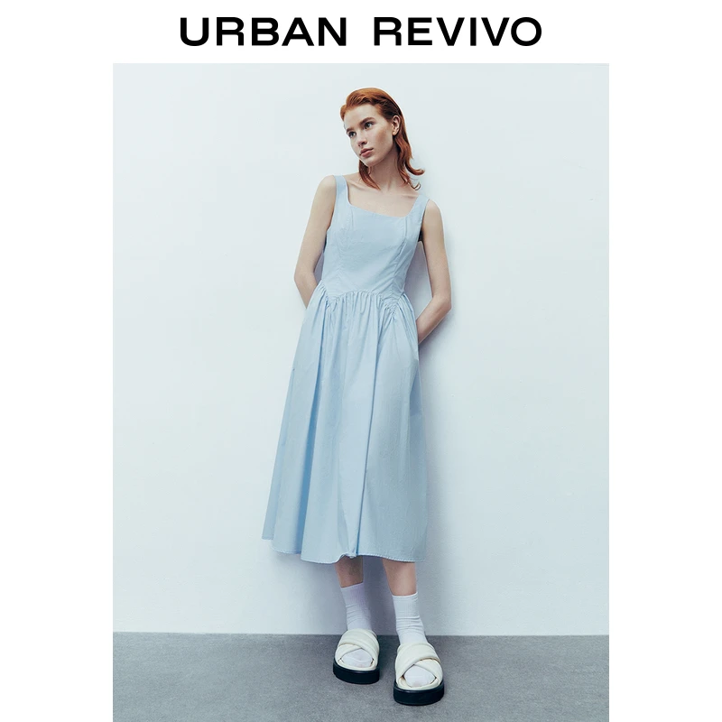 UR2025夏季新款女装法式气质赫本风抽褶吊带连衣裙UYY750066