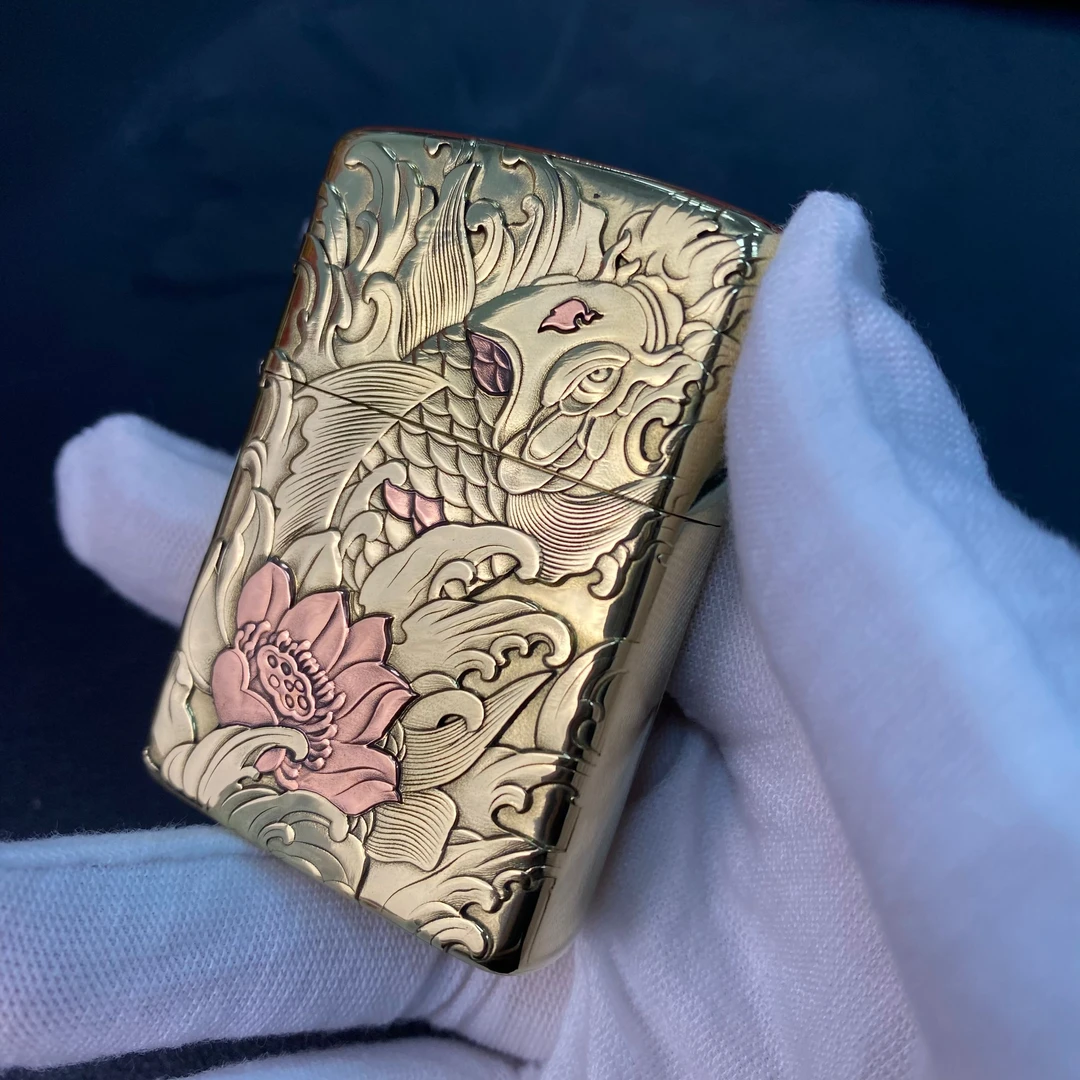 【荷花鱼】ZORRO佐罗二代902s黄铜浮雕镶嵌防风煤油打火机男士必备