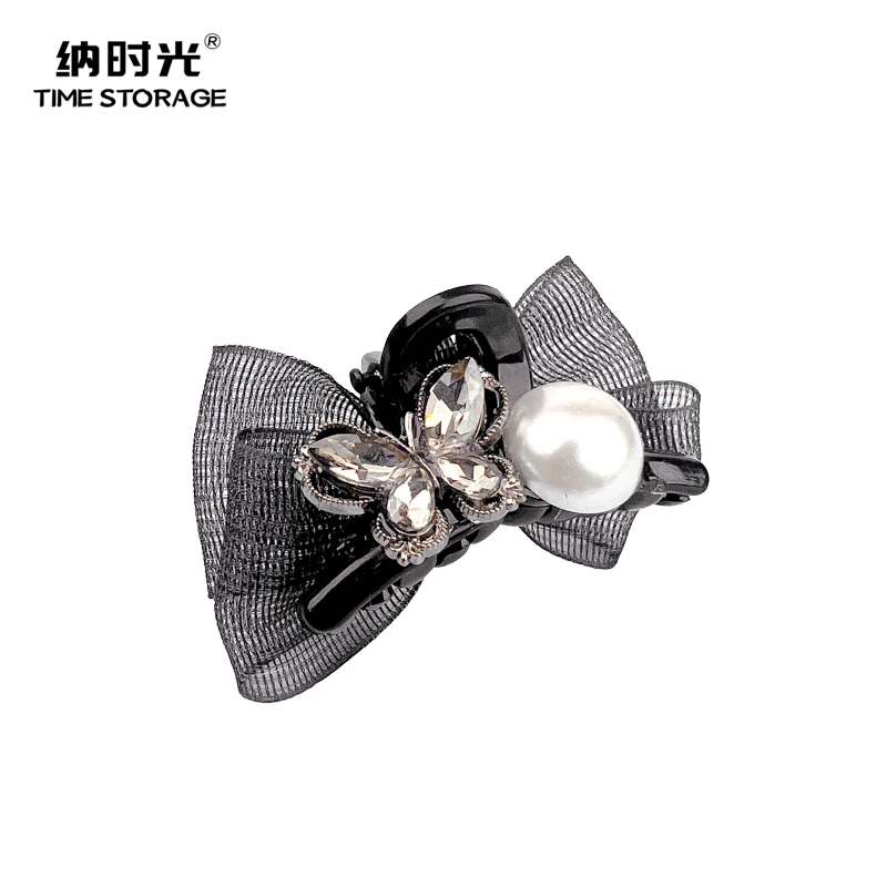 2025简约高级感轻奢AB面黑色珠珠水钻蝴蝶刘海夹侧边夹碎发夹发饰