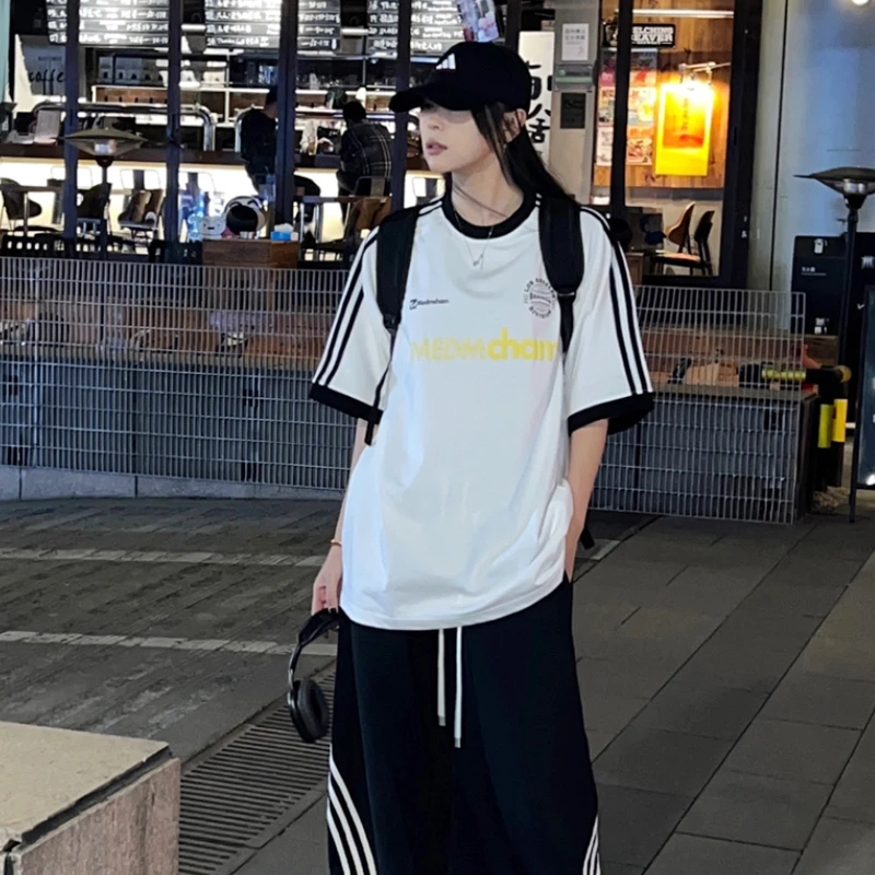 三条杠插肩袖索罗娜凉感运动短袖T恤2025夏季情侣半袖发泡五分袖