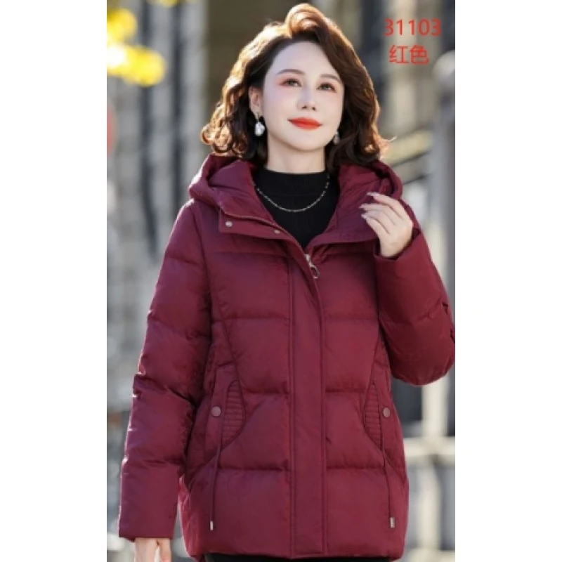 冬季妈妈款短款连帽纯色保暖羽绒服 31103（GHN）