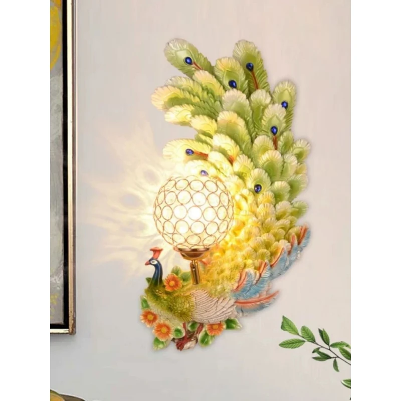 美式简约孔雀壁灯客厅背景墙电视墙床头卧室创意动物装饰灯具复古