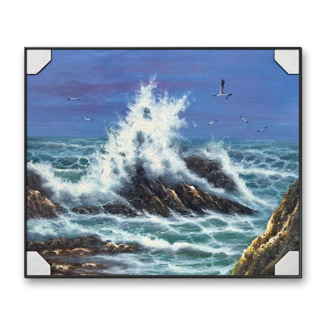 海浪礁石纯手绘油画50cm*60cm客厅卧室餐厅装饰画