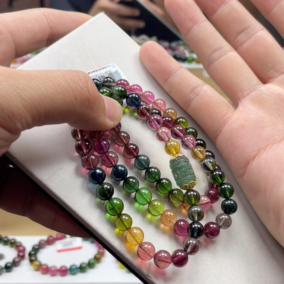 碧玺手串18K金镶嵌雪**晓7mm.mmmmmmmmm