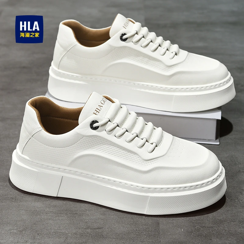 HLA/海澜之家小白鞋男秋季舒适运动板鞋百搭休闲鞋男士白色低帮鞋