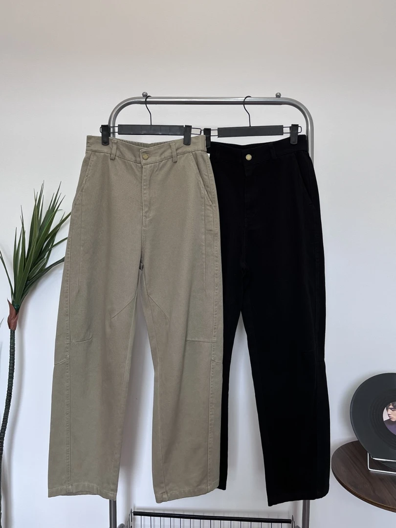 HAOZ纯棉斜纹水洗做旧立体裁剪香蕉直筒长裤百搭牛仔裤N3192