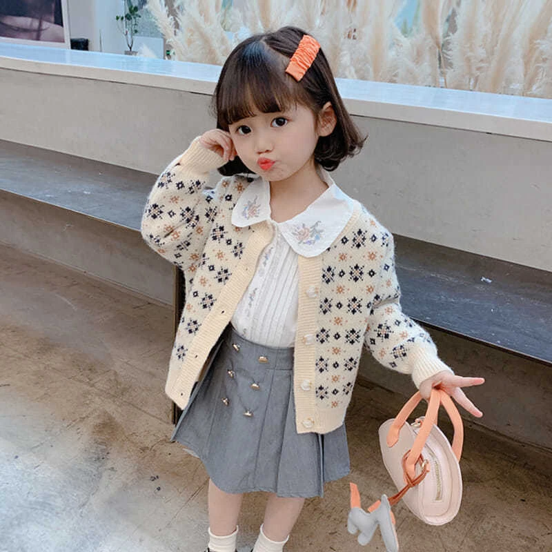 女童洋气韩版毛衣儿童外套春秋针织开衫秋装新款小童休闲秋季外搭