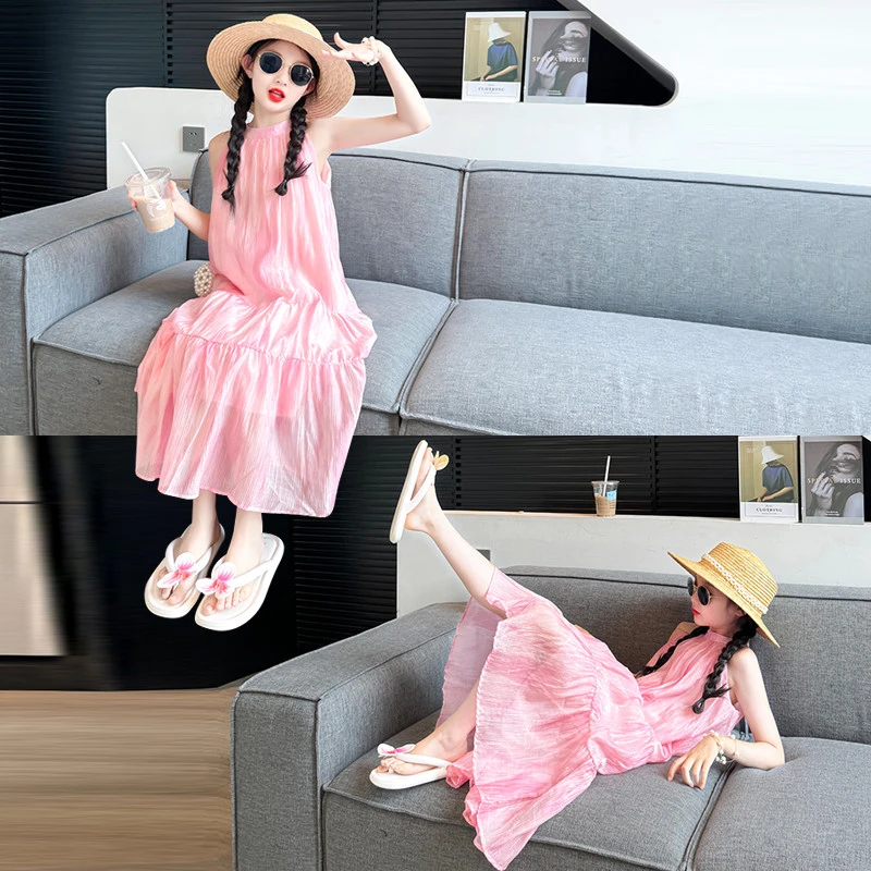 女童连衣裙夏2025新款女孩夏季吊带裙女大童夏装裙子度假风公主裙