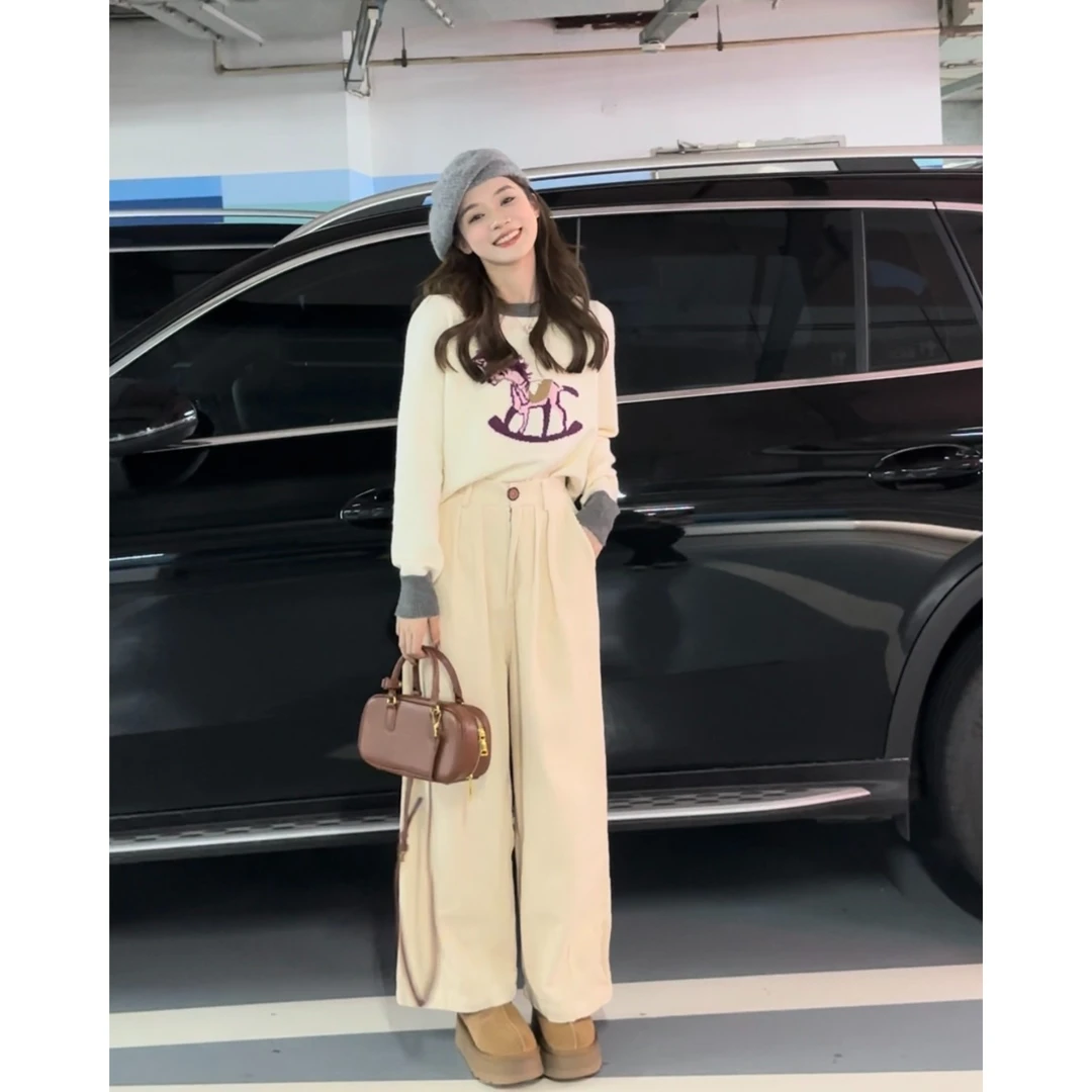 秋冬复古加厚撞色木马针织衫