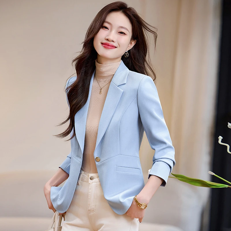 浅蓝色小西装外套女2025春秋新款修身气质时尚休闲小个子西服上衣