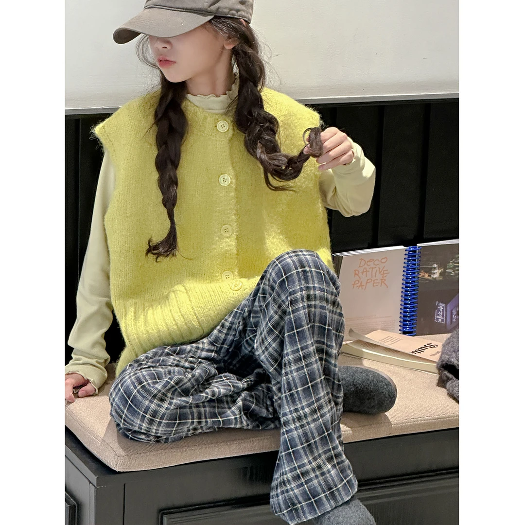 K29684孙小美甜美女童毛衣马甲2025秋装新款针织衫春秋无袖上衣潮