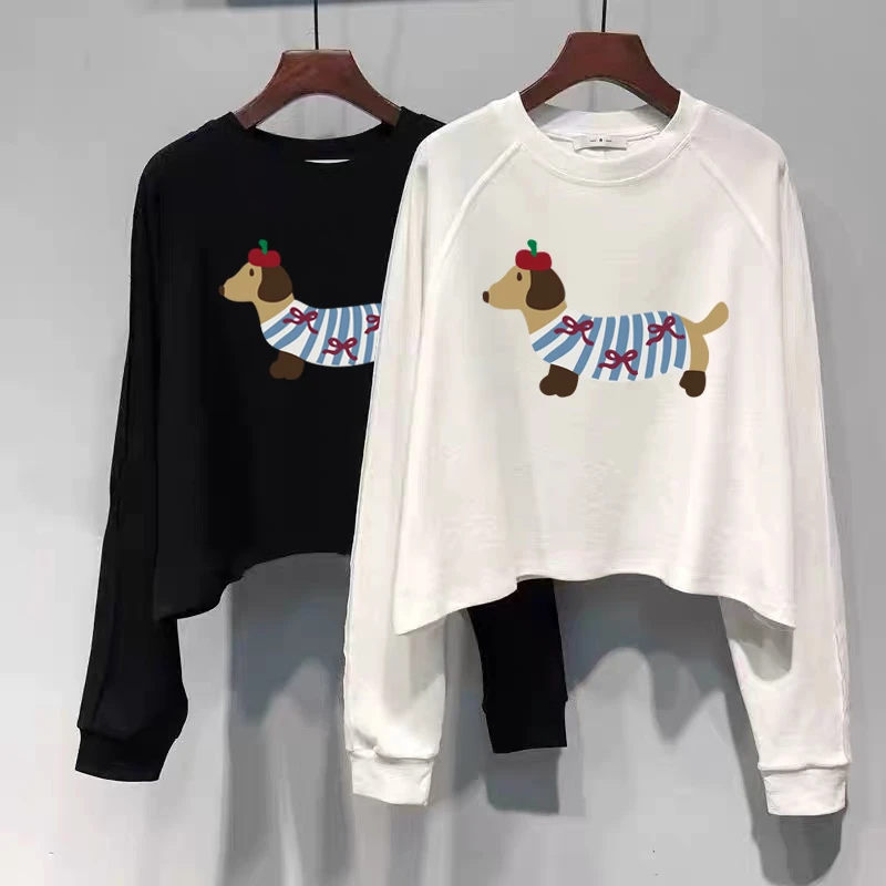 胖妹妹200斤大码别致短款宽松长袖上衣女秋季叠穿显瘦蝙蝠袖T恤衫