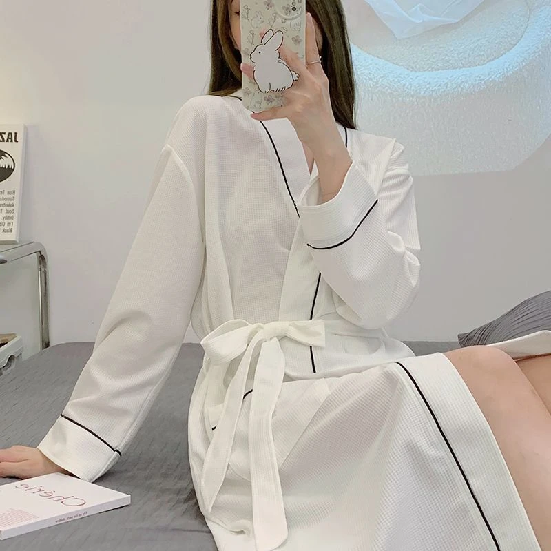 浪莎2025年新款春秋季棉质睡袍女长袖宽松休闲睡衣女士家居服浴袍