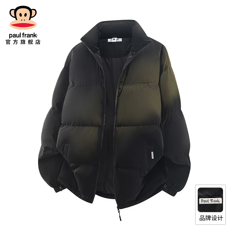 paul frank/大嘴猴黑色高级感休闲羽绒服男冬季85绒立领保暖上衣