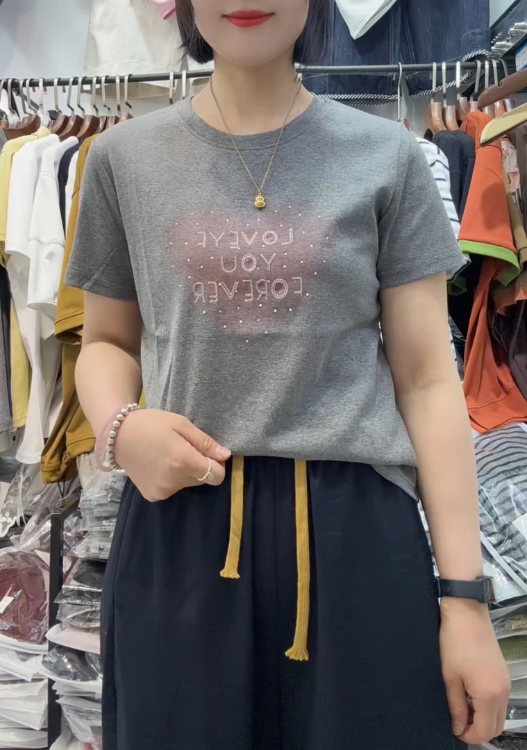 薄款简约刺绣爱心时尚短袖棉T恤2025夏装新女休闲打底衫大气舒适