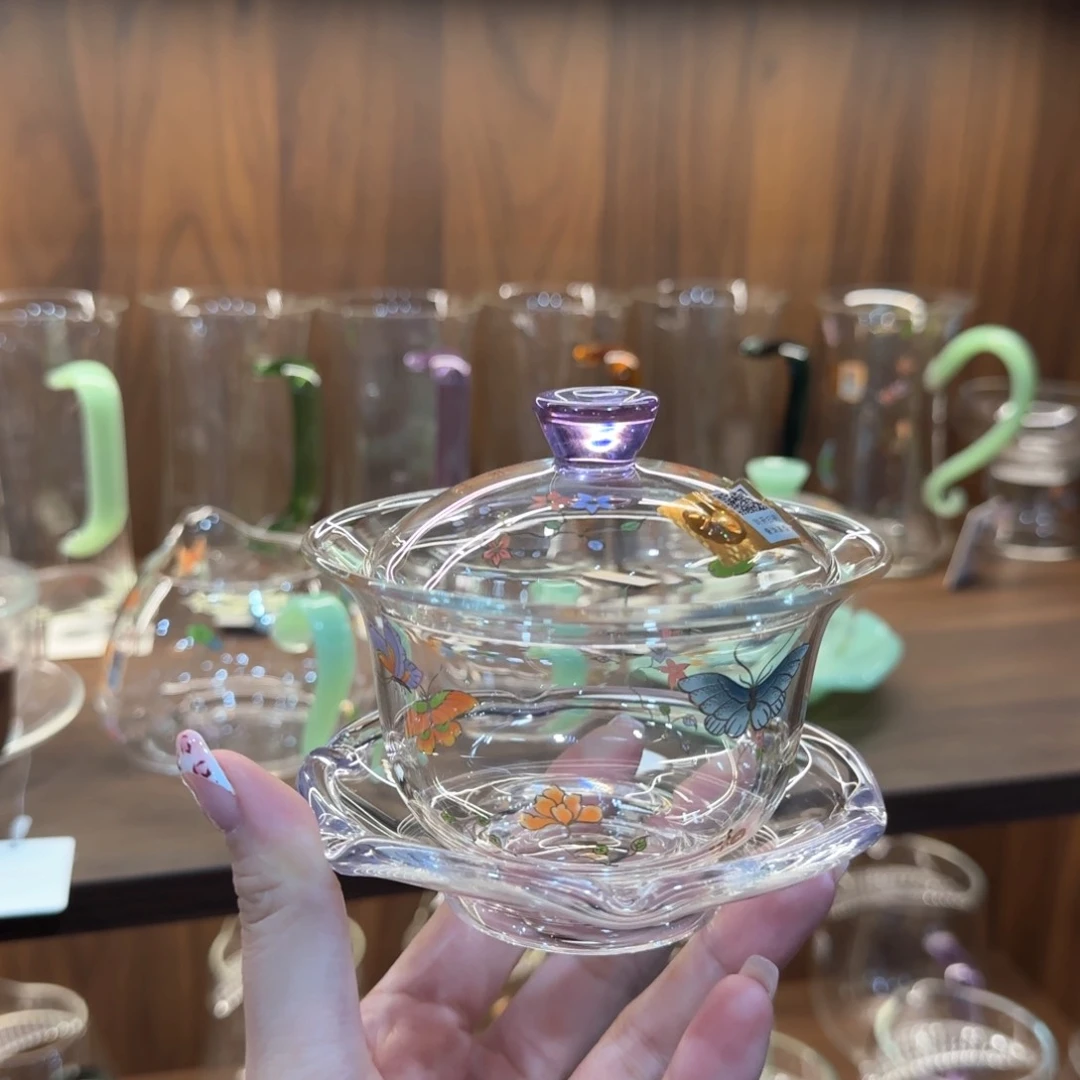 禾器蝶恋花蝉语盖碗浅紫色