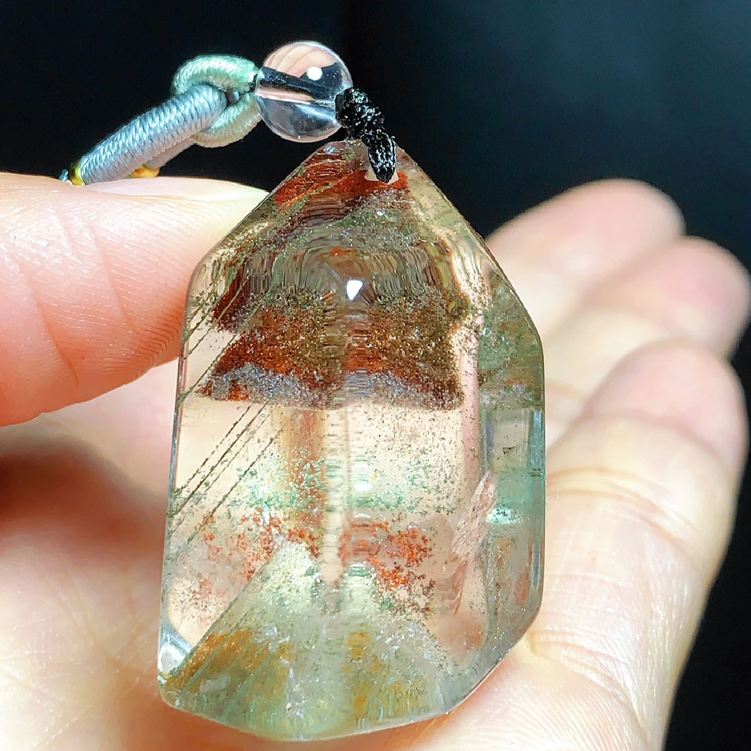 东海水晶天然随形绿幽灵100%真品水晶吊坠毛衣链原石项坠男女网红