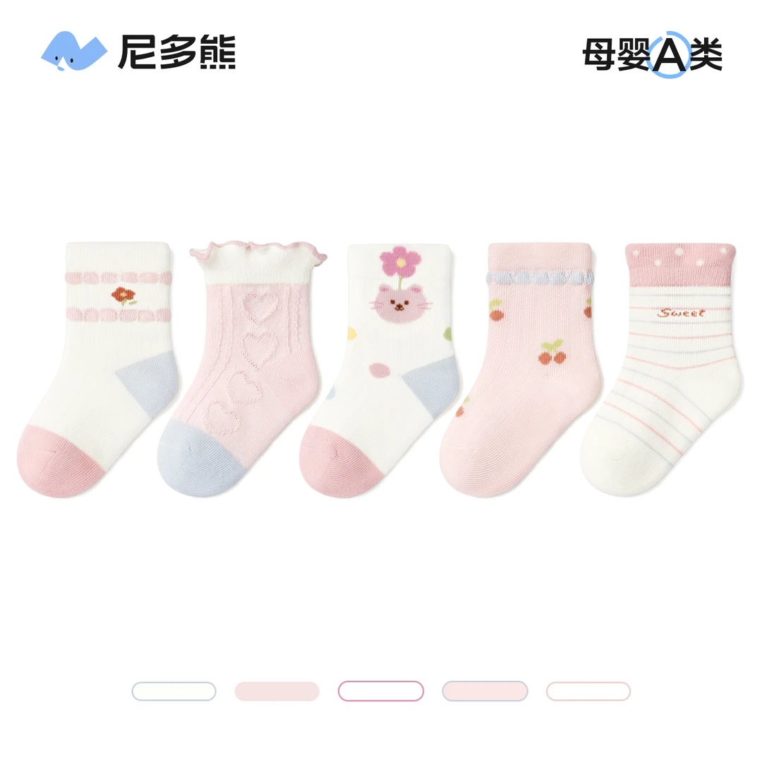 尼多熊2025宝宝袜子夏季薄款棉袜a类透气女宝网眼袜婴儿袜儿童袜