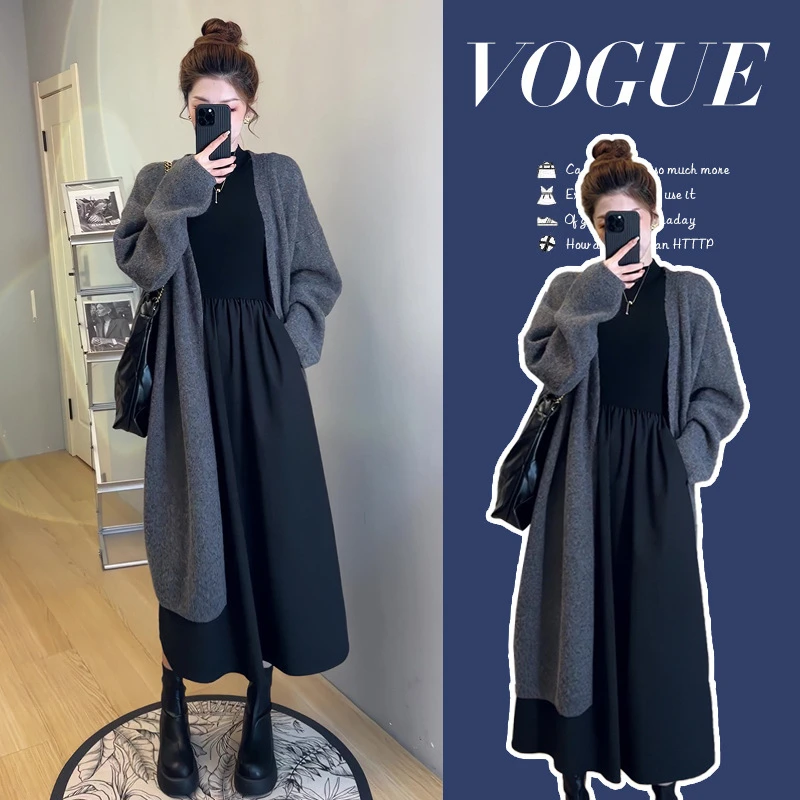 2025孕妇秋冬套装慵懒风开衫毛衣设计感连衣裙孕妇连衣裙两件套