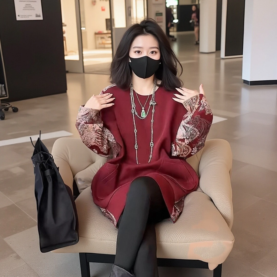 氛围感轻奢减龄卫衣女2024秋冬新款宽松休闲印花红运当头加厚上衣