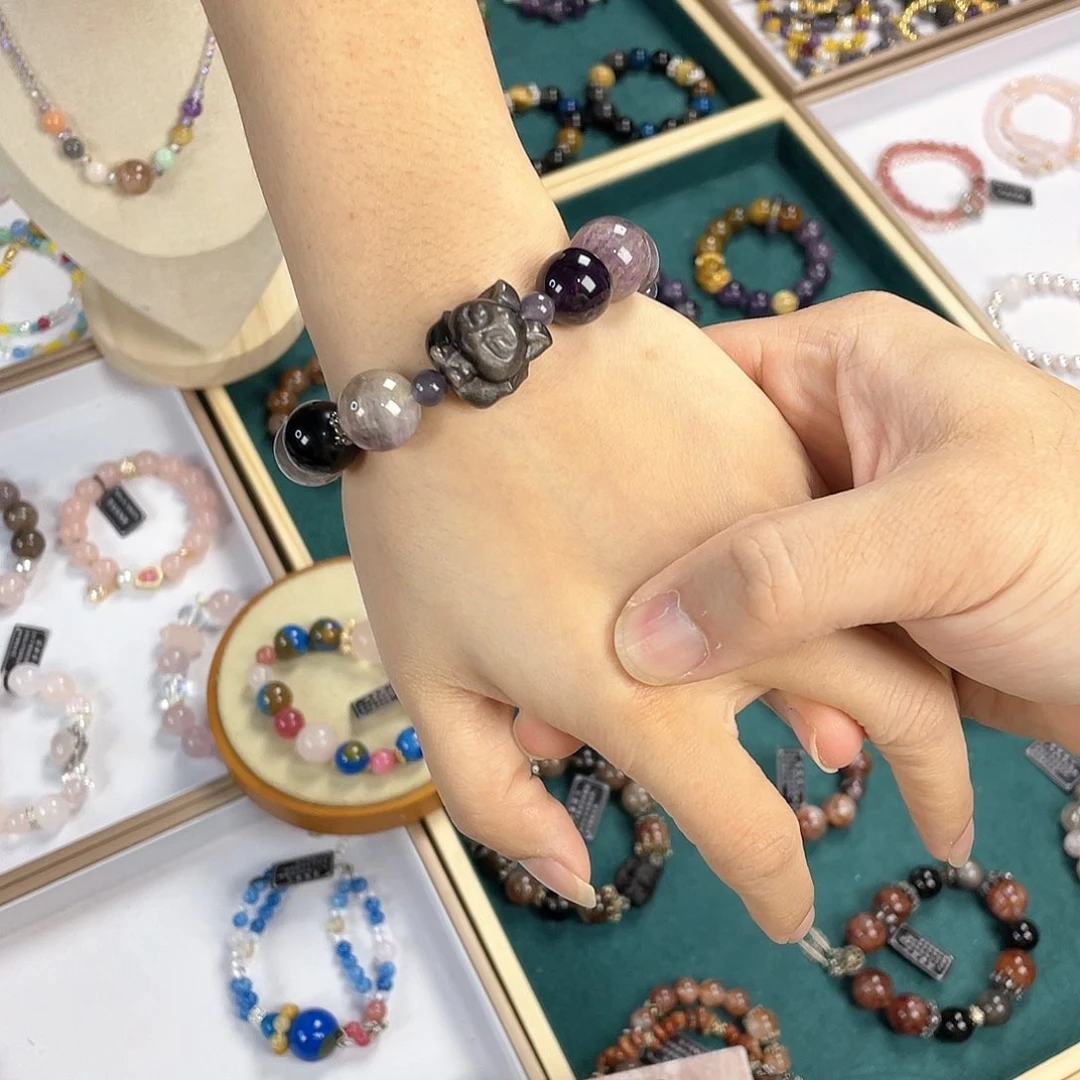 水晶手链银S925镀金镶嵌