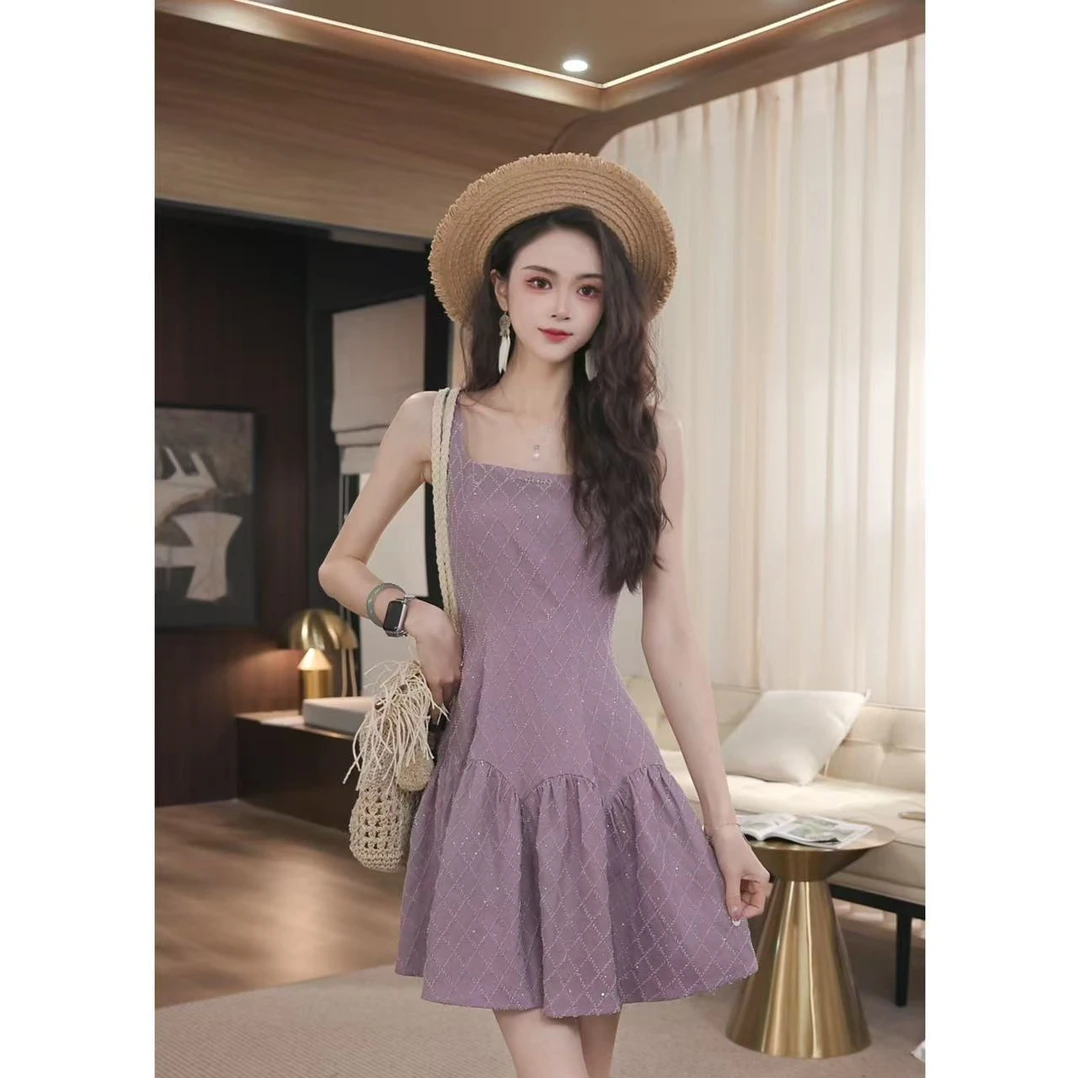 薇宝儿佳佳-【东方紫罗】夏季新款法式裙子气质时尚复古无袖连衣裙