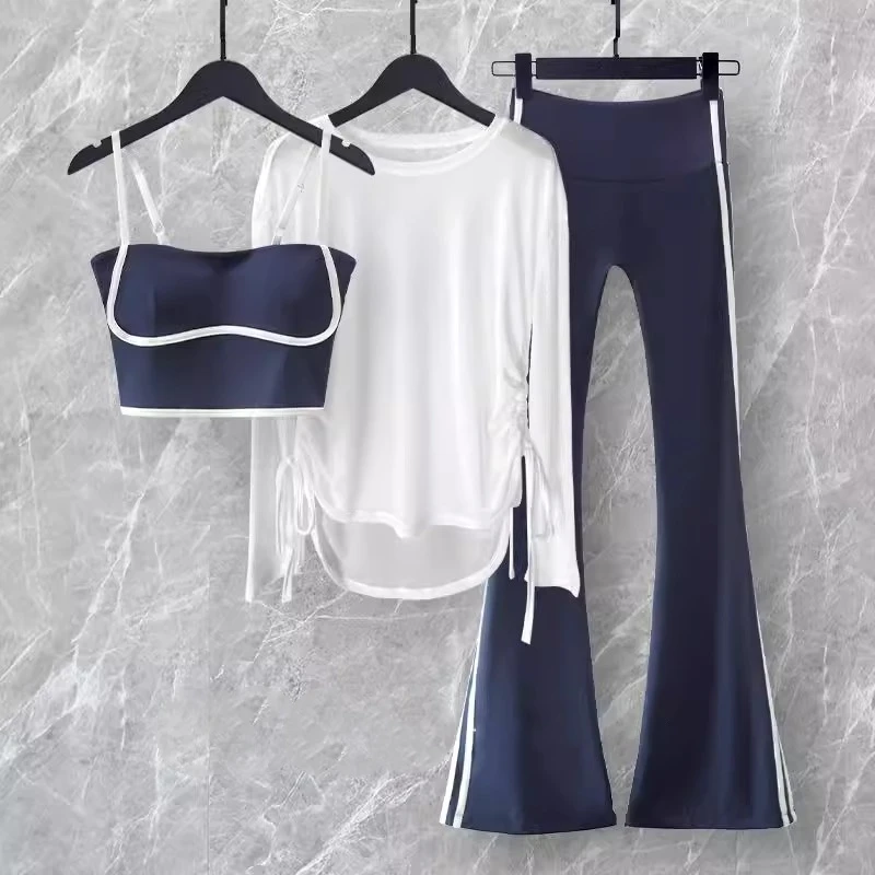 C.CYA25新款时尚条纹撞色瑜伽服套装女长袖修身显瘦速干运动健身