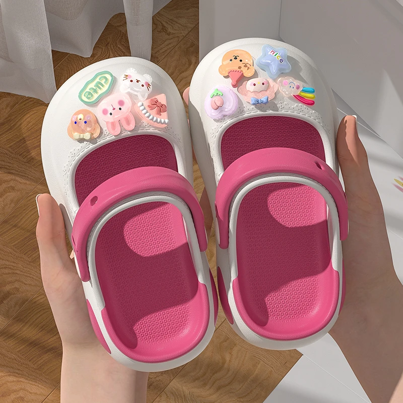 儿童洞洞鞋小女孩夏季外穿防滑防臭家居家包头女童拖鞋6-12岁潮款