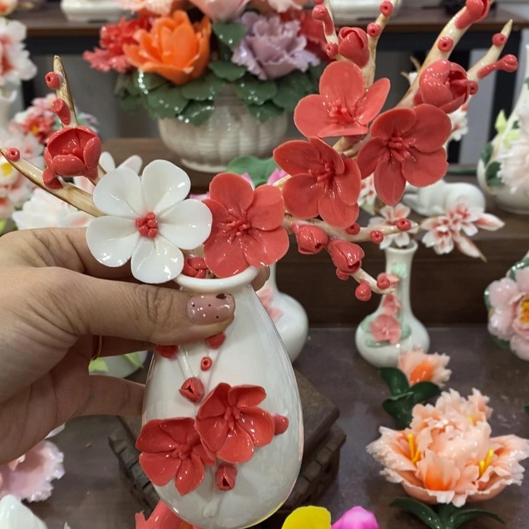 摆件陶瓷手工花摆件