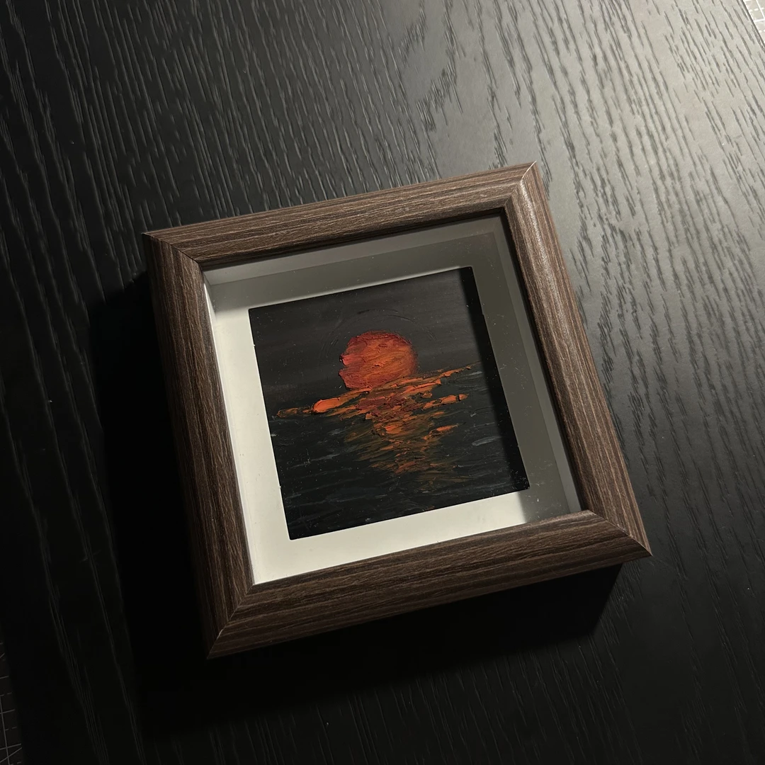 超棒的纯手绘油画棒机理小画居家摆台风景画 画框尺寸10cm*10cm